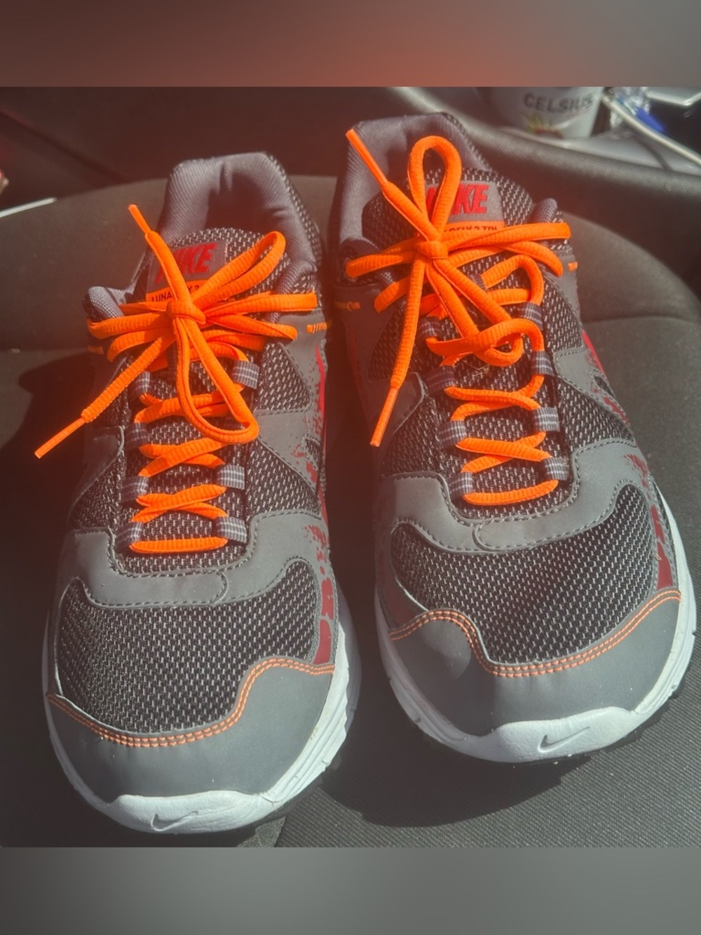 NIKE Lunar Fly 3 Trail 525027-068 Gray & Orange Sneakers Size 10